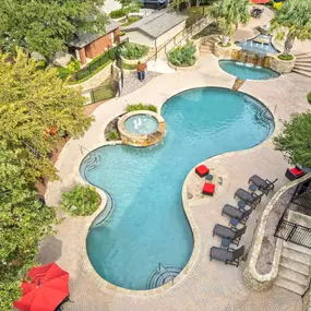 Aerial view of the pool and sundeck at Camden Centreport