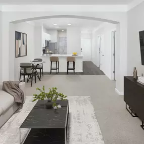 Contemporary-style living room with open concept at Camden Overlook Apartments in Raleigh, NC.