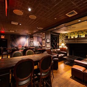 The back area with a fireplace is perfect for larger parties and corporate events right in the heart of Times Square