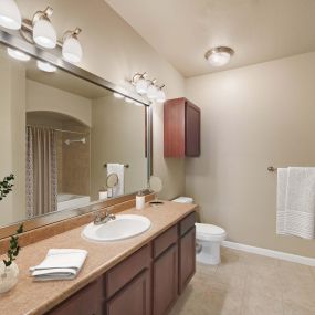 Bathroom with large tub and counter space