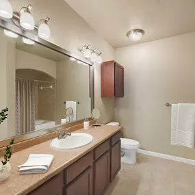 Bathroom with large tub and counter space