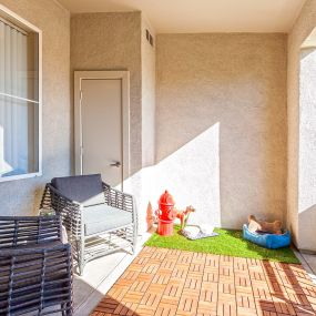 Pet friendly sun soaked patio with storage and room for seating