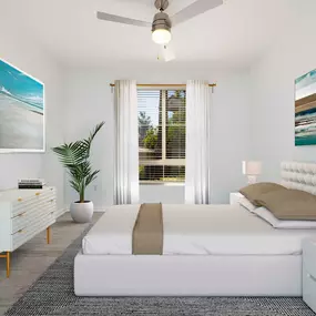 Spacious bedroom with ceiling fan at Camden Landmark Apartments in Ontario CA