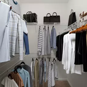 Spacious walk-in closets at Camden Midtown Apartments in Houston, TX.