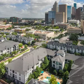 Downtown skyline views from Camden Midtown Apartments in Houston, TX