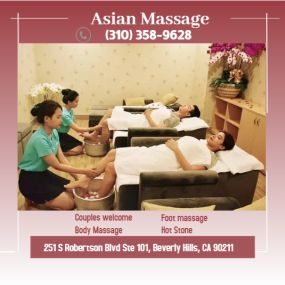 Asian Massage  is the place where you can have tranquility, absolute unwinding and restoration of your mind, 
soul, and body. We provide to YOU an amazing relaxation massage along with therapeutic sessions 
that realigns and mitigates your body with a light to medium touch utilizing smoother strokes.
