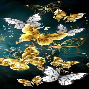 Tempered Glass Art - Gold Accent Butterflies Wall Art Decor