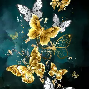 Tempered Glass Art - Gold Accent Butterflies Wall Art Decor