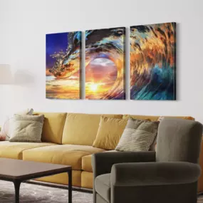 Tempered Glass Art - 3PC Sunset Wave Wall Art Decor