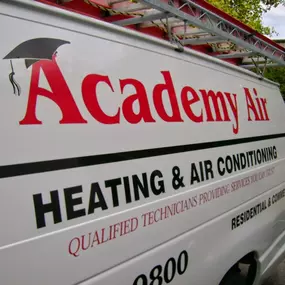 Academy Air Heating, Cooling, Plumbing and Electric van outside