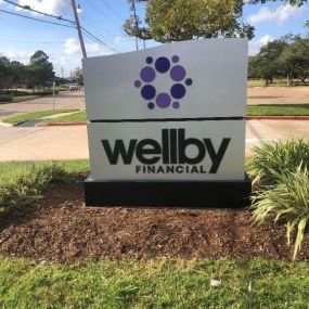 Exterior signage of Wellby Financial in Friendswood North
