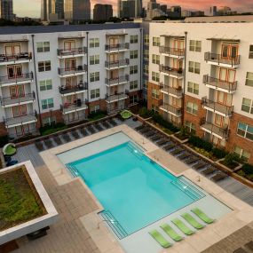 Pool at sunset at Camden Buckhead Square apartments in Atlanta, GA