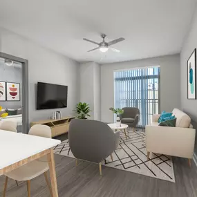 Dining and living room with hardwood-style flooring