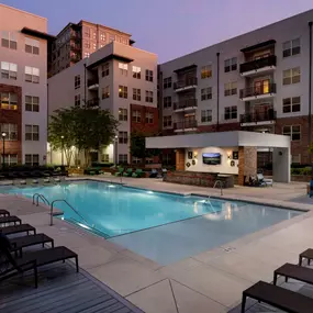 Pool with beach entry at Camden Buckhead Square apartments in Atlanta, GA