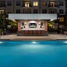 Camden Buckhead Square pool cabana at night