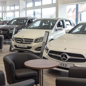 Cars inside the Mercedes-Benz Giffnock showroom