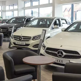 Cars inside the Mercedes-Benz Giffnock showroom