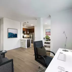 Townhome home office space with wood style floors