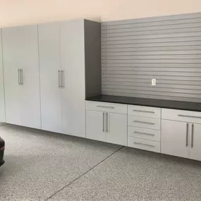 Garage Cabinets-Silver Frost-Slat Wall-Epoxy Floor Coating