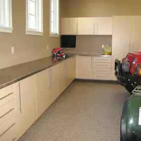 Garage Cabinets-Epoxy Floor Coating-Stainless Steel Countertop