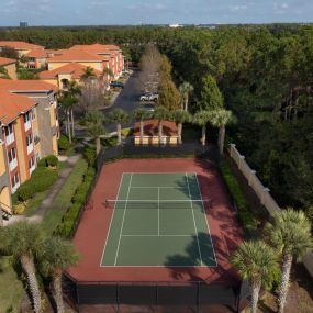 Aerial view of the tennis court at Camden Visconti.