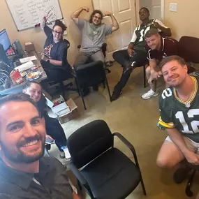 What do you do in an office full of competitive people? You have an office fantasy football league, of course! And what's a draft party without tailgate food? Rumor has it, it was one of the 