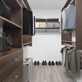 Spacious walk-in closet with built-in shelving