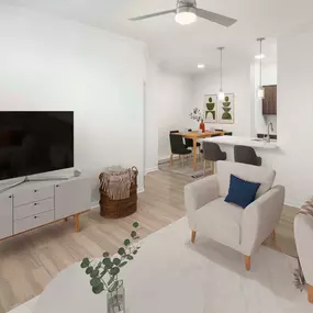 Living room and dining area at Camden Vanderbilt Apartments in Houston, Texas