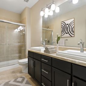 Elegant Bathrooms at The Amalfi Clearwater Apartments in Clearwater, Florida.