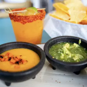 Fresh salsas paired with cold margs!