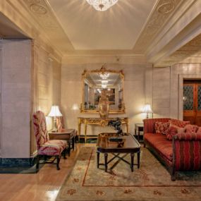 Interior of the historic Brown Hotel seating area in Louisville.