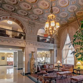 Interior of the historic Brown Hotel lobby in Louisville.