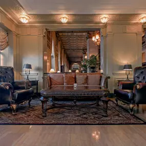 Interior of the historic Brown Hotel sitting area in Louisville.