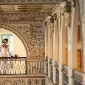 Interior of the historic Brown Hotel on a girl's wedding day in Louisville.