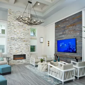 Library with Fireside Seating at Waverly Terrace luxury apartments in Temple Terrace, FL