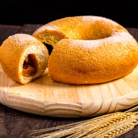 Mecatos Bakery & Cafe W. Colonial Dr.  Roscon de arequipe, Ringed dulce de leche sweet bread.