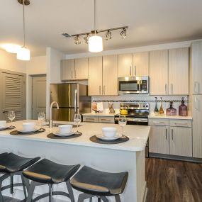 Model Apartment Chef-Style Kitchen at Aurora Luxury Apartments in Downtown, Tampa FL