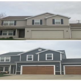Stunning before and after of a vinyl siding and garage door replacement.