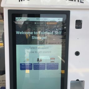 rental kiosk in front of fairfield self storage facility office