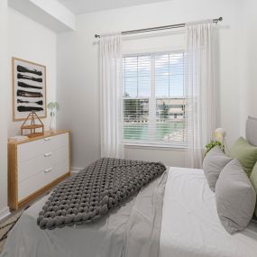 Modern finish in floor plan 9 with a spacious bedroom overlooking the lake at Camden Lakeway apartments in Lakewood, CO