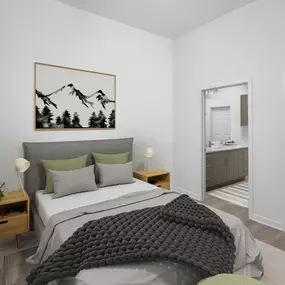 Modern Finish floor plan 9 spacious bedroom with attached bathroom at Camden Lakeway Apartments in Lakewood, CO