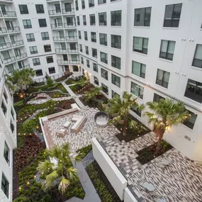 Aerial view of zen courtyard at Camden North Quarter apartments in Orlando, FL