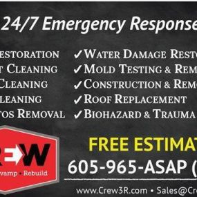 Crew Construction & Restoration is available 24 hours a day, 7 days a week!