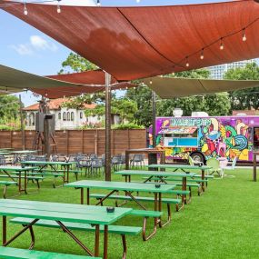 Seating inside of Kirby Icehouse near Camden Greenway Apartments in Houston, TX