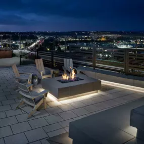 Camden Hillcrest Apartments San Diego CA lookout point with firepit at night overlooking Mission Valley