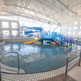 The RiverChase YMCA indoor pool hosts lap swim, family swim, swim lessons, water exercise classes, an indoor water park and more!