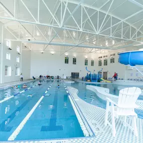 The RiverChase YMCA indoor pool hosts lap swim, family swim, swim lessons, water exercise classes, and more!