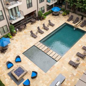 Resort style pool with expansive sundeck