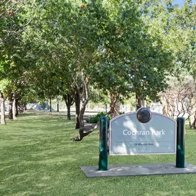 Cochran Park with large trees near Camden Belmont apartments and Camden Henderson apartments in Dallas, TX