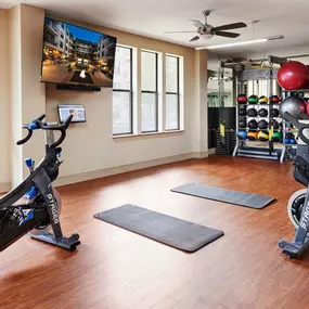 Fitness center at Camden Belmont Apartments